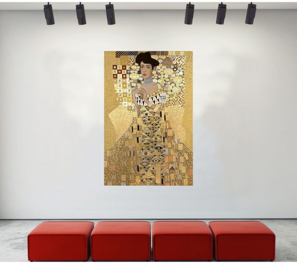 Replica Painting. Title: Golden Adele, Oil on Canvas, Gold, Silver, Swarovski Crystals, 72 x 48 in by artist Mykola Yurov.