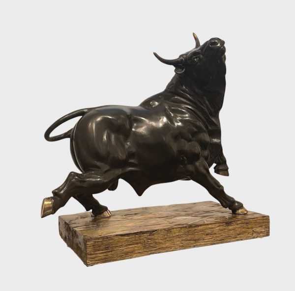 Contemporary Sculpture. Title: Running Bull-Bronze, by Canadian artist Tariq Kakar.