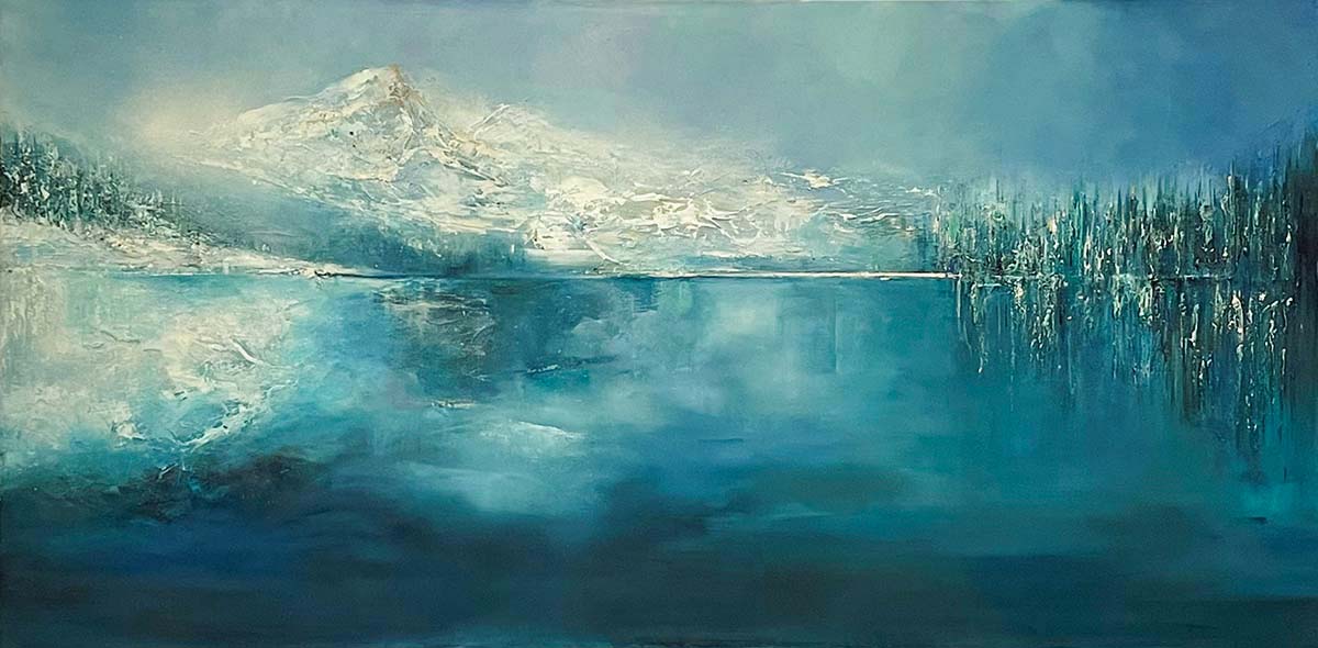 Contemporary art. Title: A Whisper of the Winter, Acrylic & Oil on Canvas, 24 x 48 in Canadian artist Farahnaz Samari.
