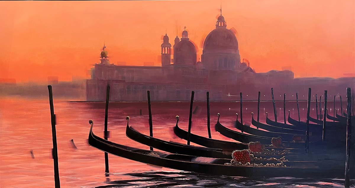 Contemporary Art. Title: Venetian Sunset, Oil on Canvas, 36 x 60 inches by Canadian Artist Kamiar Gajoum.