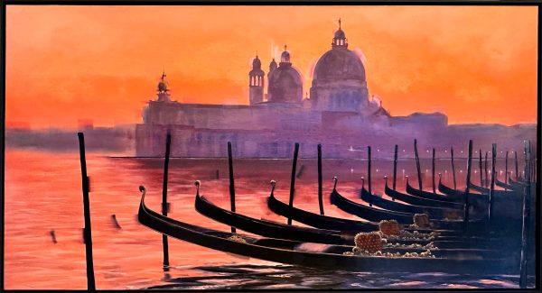 Contemporary Art. Title: Venetian Sunset, Oil on Canvas, 36 x 60 in by Canadian Artist Kamiar Gajoum.