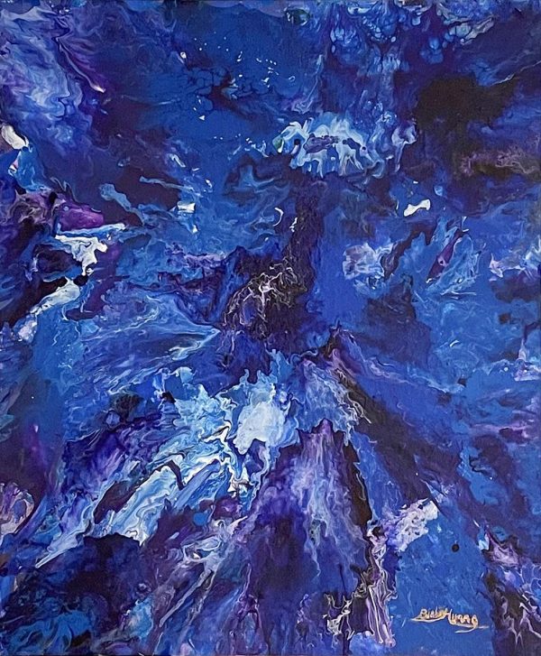 Contemporary Art. Title: Flowing Blue, Acrylic on Canvas, 24x20 in by Canadian artist Binbin Huang.
