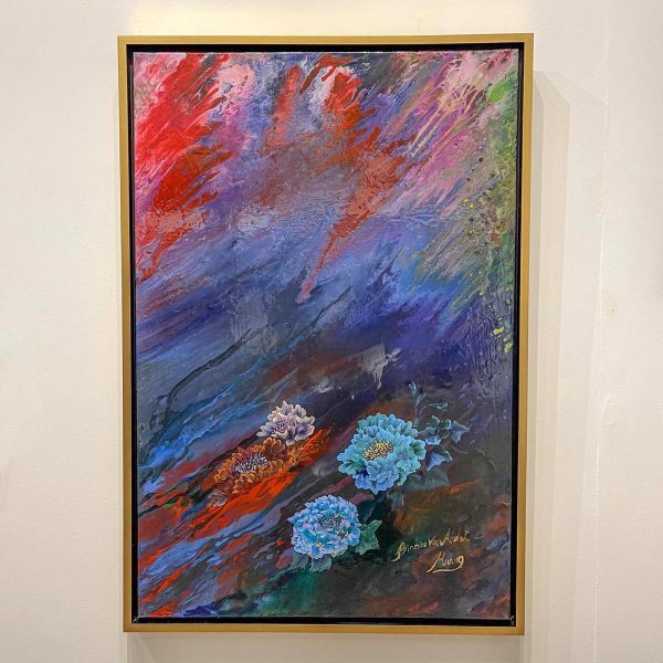 Contemporary Art. Title: Flowing Flowers, Acrylic on Canvas, 36x24 in by Canadian artist Binbin Huang.