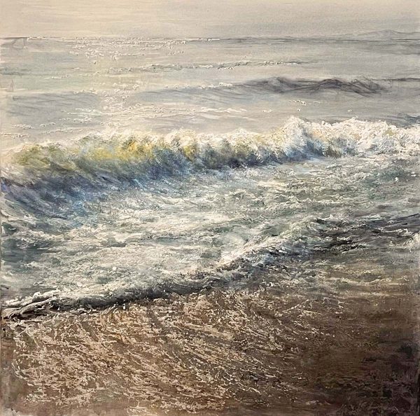 Contemporary art. Title: Mystic Beach, Acrylic & Leafing on Canvas, 36 x 36 in by Canadian Artist Janice McLean.