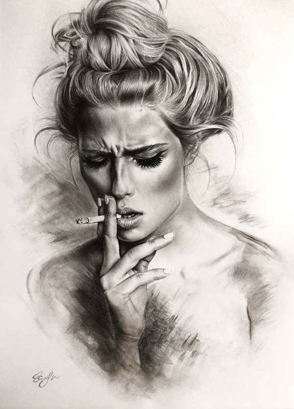Contemporary Art. Title: Margaux, Charcoal on Paper, 16.5x12 in by Kate Stavniichuk.