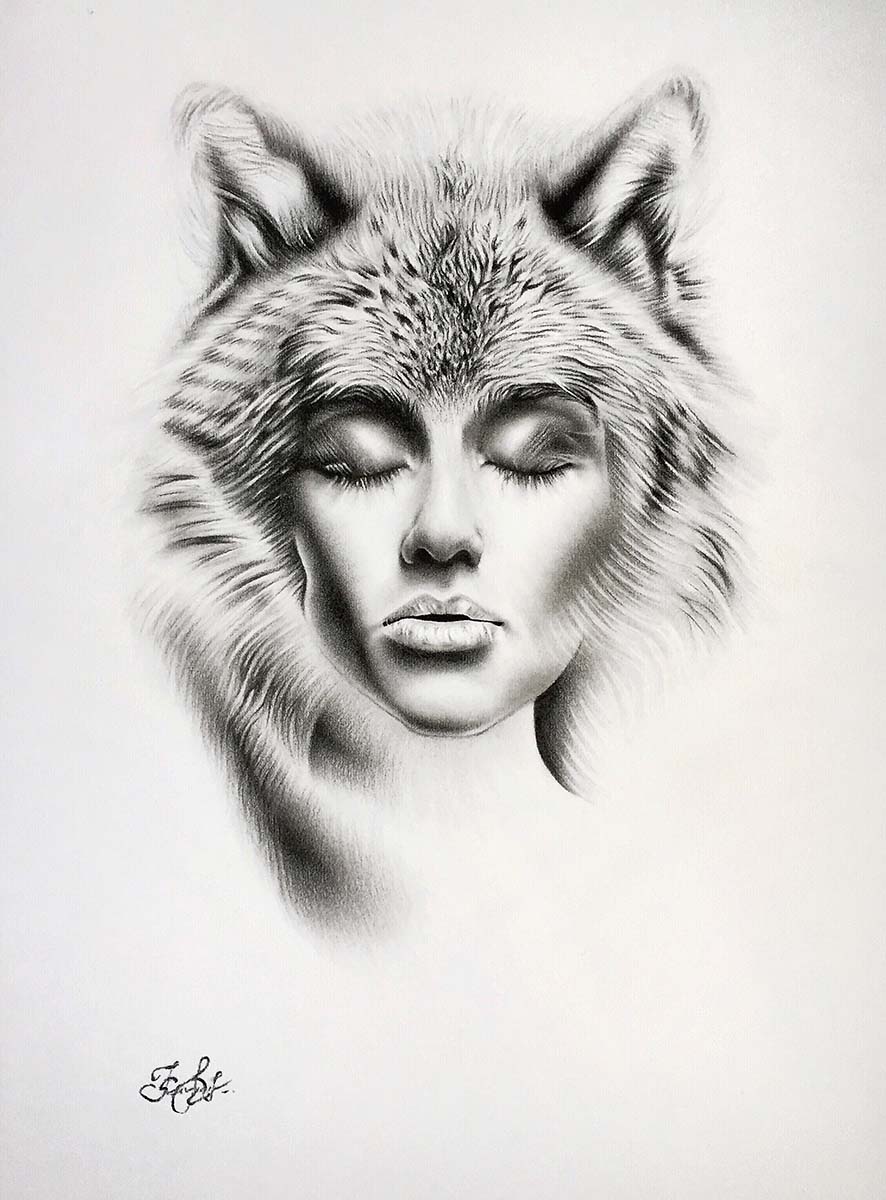 Contemporary Art. Title: She is Wild, Charcoal on Paper, 16.5x12 in by Kate Stavniichuk.