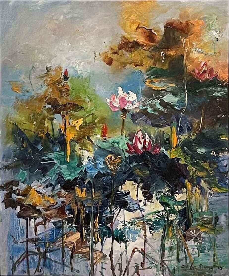 Contemporary Art. Title: The Last Bloom 2, Oil on Canvas, 23x19 inches by Canadian Artist Cecilia Aisin-Gioro.