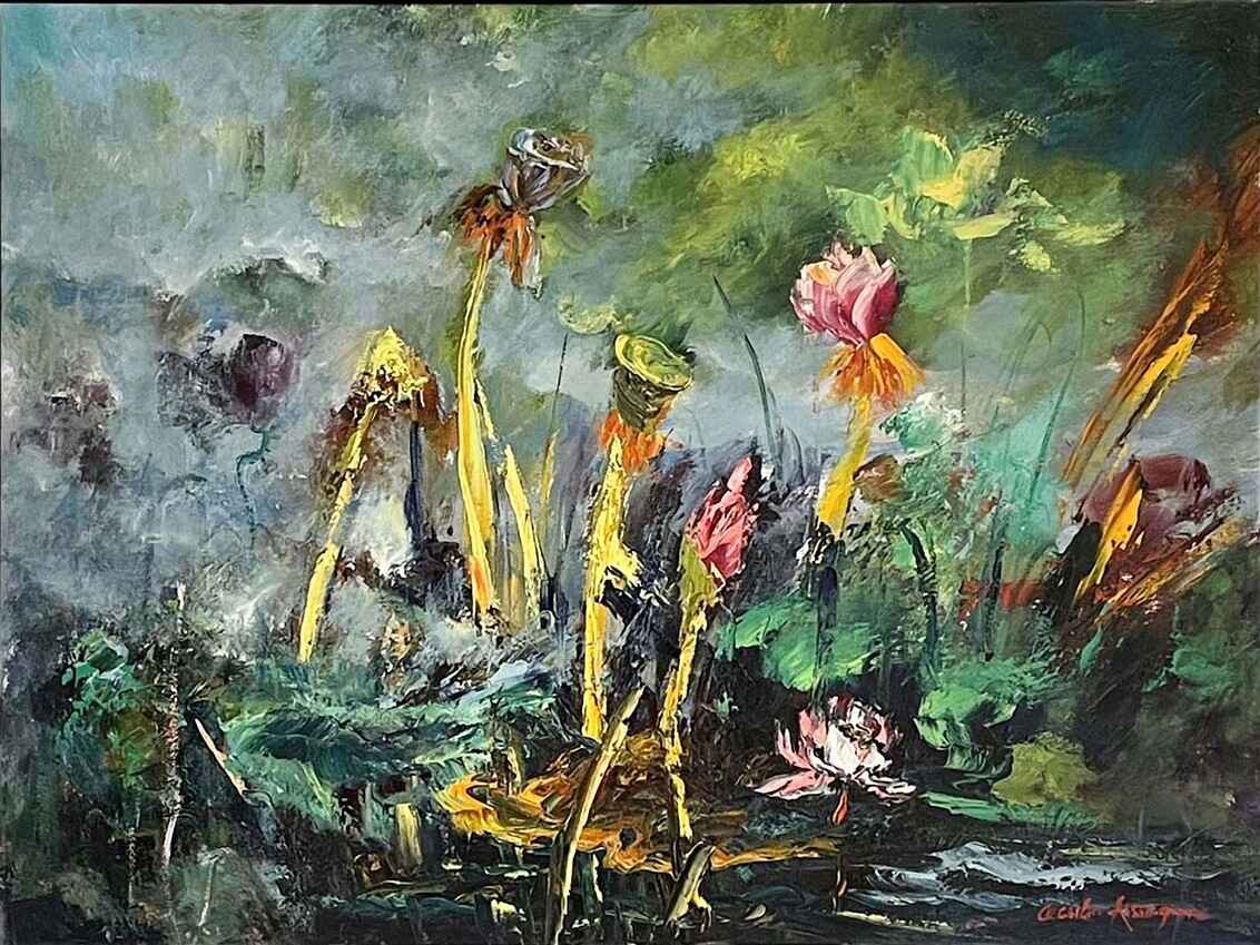 Contemporary Art. Title: The Last Bloom 1, Oil on Canvas, 23x31 inches by Canadian Artist Cecilia Aisin-Gioro.