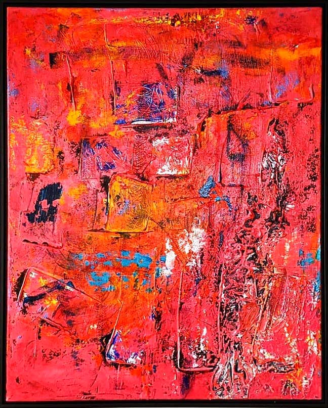 Abstract Artwork. Title: Pink Cravings, Mixed Media on canvas, 30x24 in, 2021, Framed by Canadian artist David Hovan.