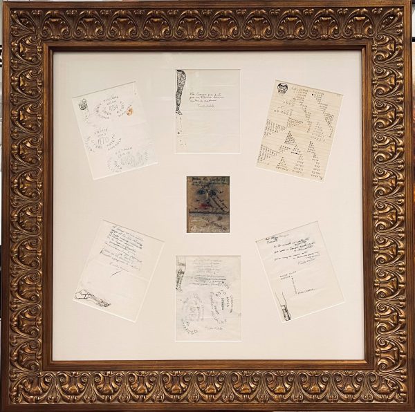 Frida Kahlo-Handwritten Letters Sketches Drawings Ⅲ- Framed Front 37x37 inches