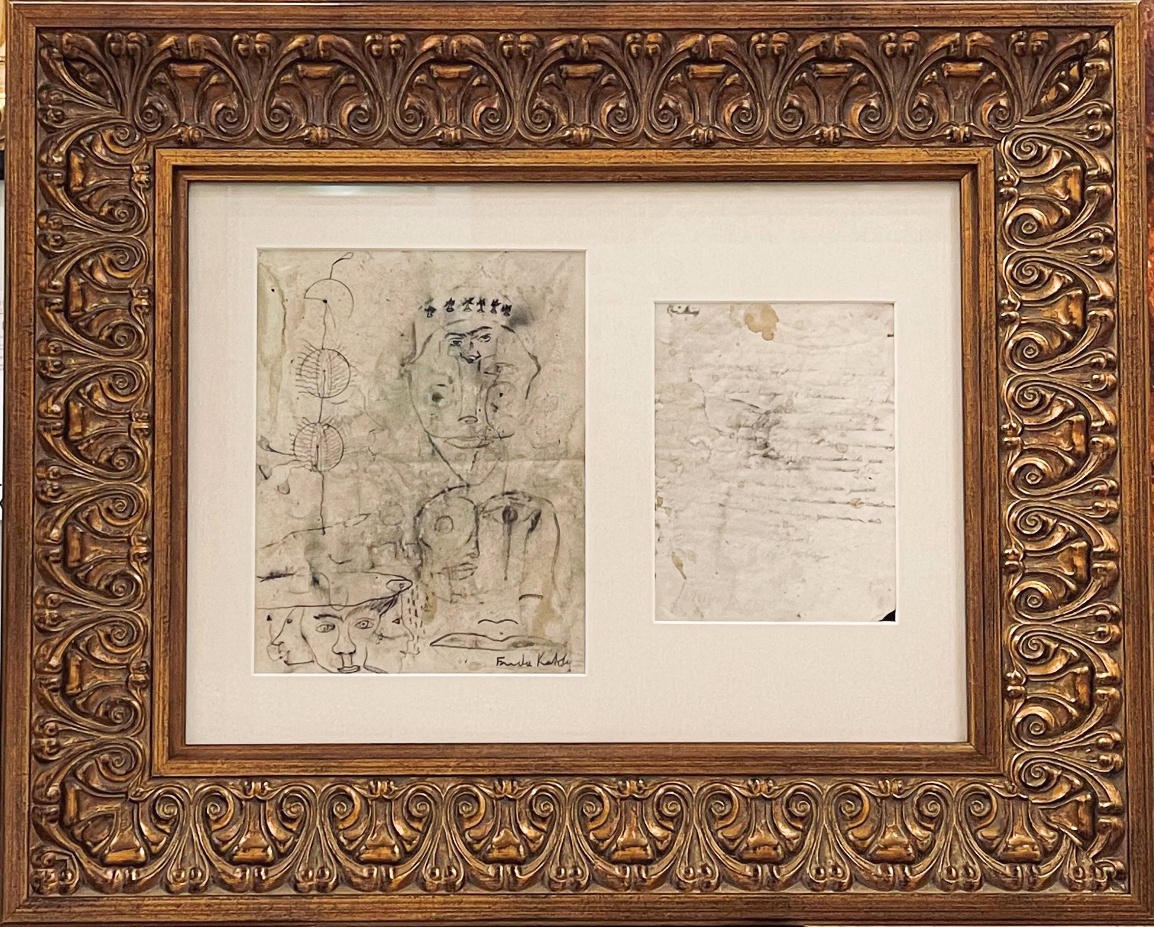 Frida Kahlo-Handwritten Letters Sketches Drawings Ⅳ-Framed Front 22.5x28 inches