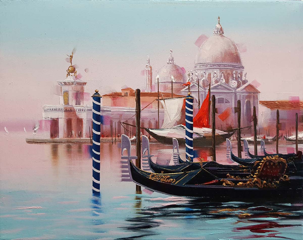 Contemporary Art. Title: View of Santa Maria Delle Salute II, Oil on Canvas, 8x10 in by Canadian Artist Kamiar Gajoum.