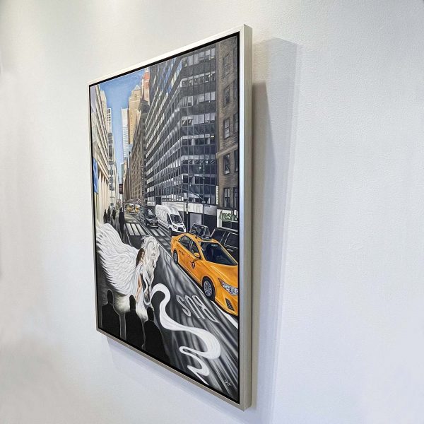 Contemporary Art. Title: Angel and the City, Oil on canvas, 40x30 in by contemporary artist Kate Stavniichuk.