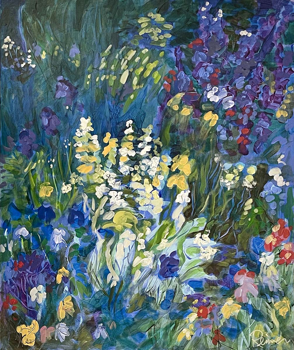 Abstract Art. Title: Wild Garden, Acrylic, 36x30 in by Contemporary Canadian Artist Christine Reimer.