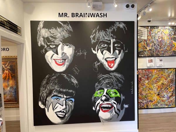 Pop Art. Title: Kiss the Beatles, Acrylic on Canvas, 2009, 84 x 84 in by Mr. Brainwash.