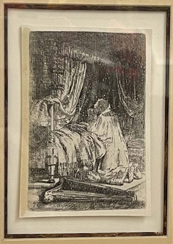 Old Master work. Title: David at Prayer, Etching, 5.75 x 4.157in by Rembrandt_van_Rijn.