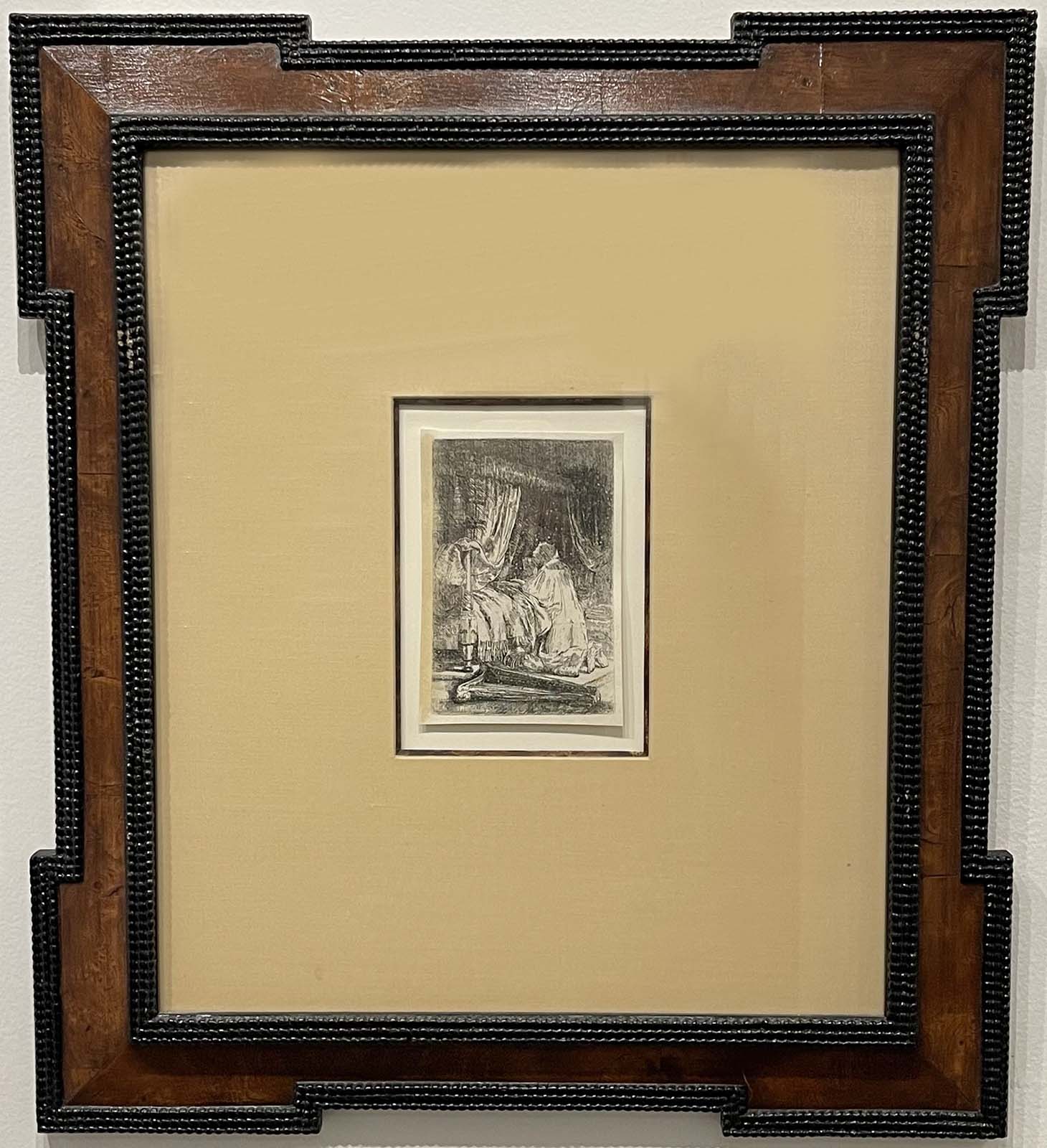 Old Master work. Title: David at Prayer, Etching, 5.75 x 4.157in_Framed by Rembrandt_van_Rijn.