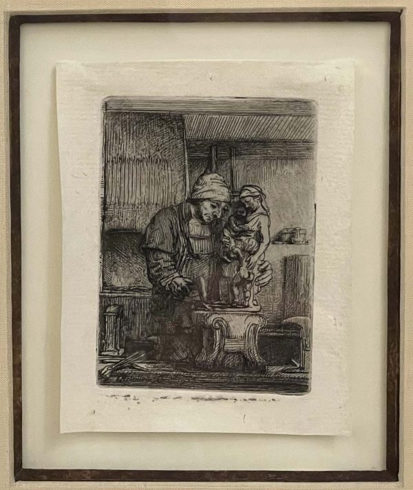 Old Master work. Title: The Goldsmith_Etching_3.875x3 in by Rembrandt_van_Rijn.