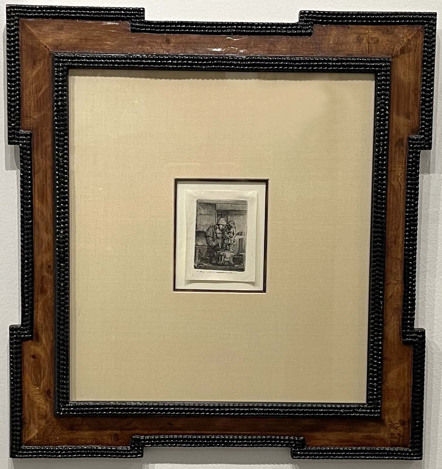 Old Master work. Title: The Goldsmith_Etching_3.875x3 in_Framed by Rembrandt_van_Rijn.