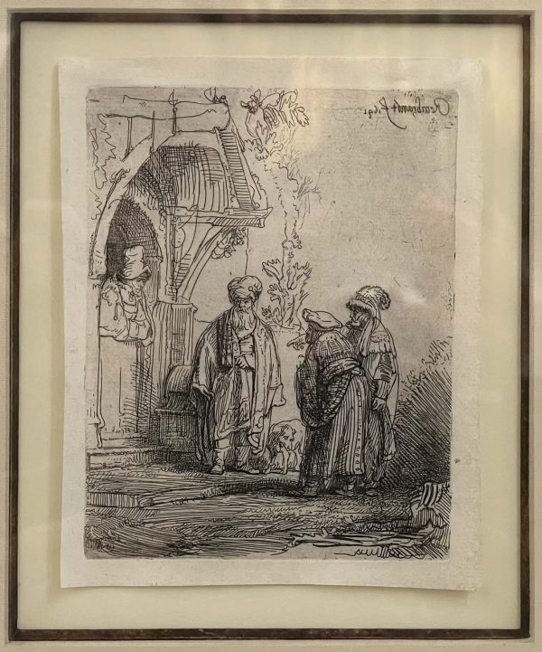 Old Master work. Title: Three Oriental Figures_ Etching_6.375 x 5.157 in by Rembrandt_van_Rijn.