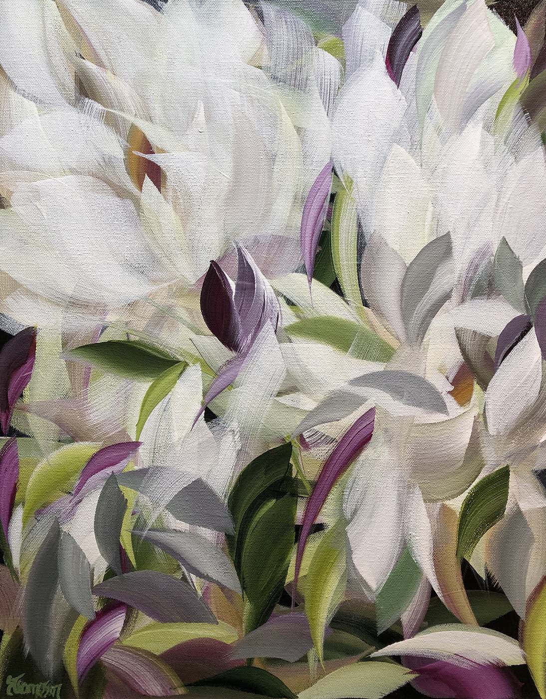 Contemporary art. Title: Sia's Blooms, 20 x 16 in, Acrylic on Canvas by Canadian artist Shirley Thompson.
