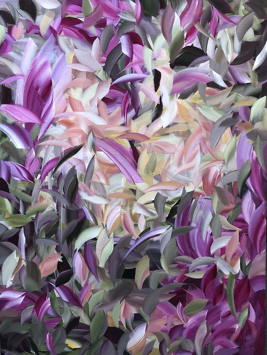Contemporary art. Title: Garden Delight, 40 x 30 in, Acrylic on Canvas by Canadian artist Shirley Thompson.