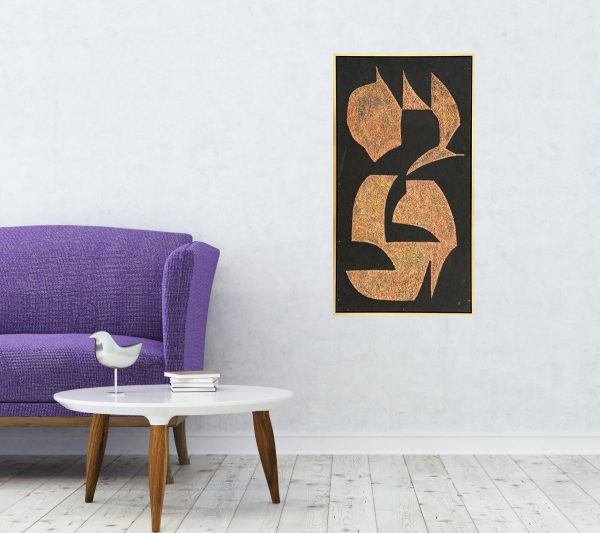 Abstract Art. Title: Calligraphy, Oil and Mixed Media on Board, 45x23.5 in, Framed by Canadian artist Franz H. Schmidt.