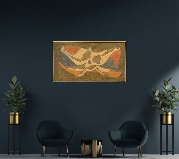 Abstract Art. Title: Continental Drift, Oil on Board, 23.5x43 in, Framed by Canadian artist Franz H. Schmidt.