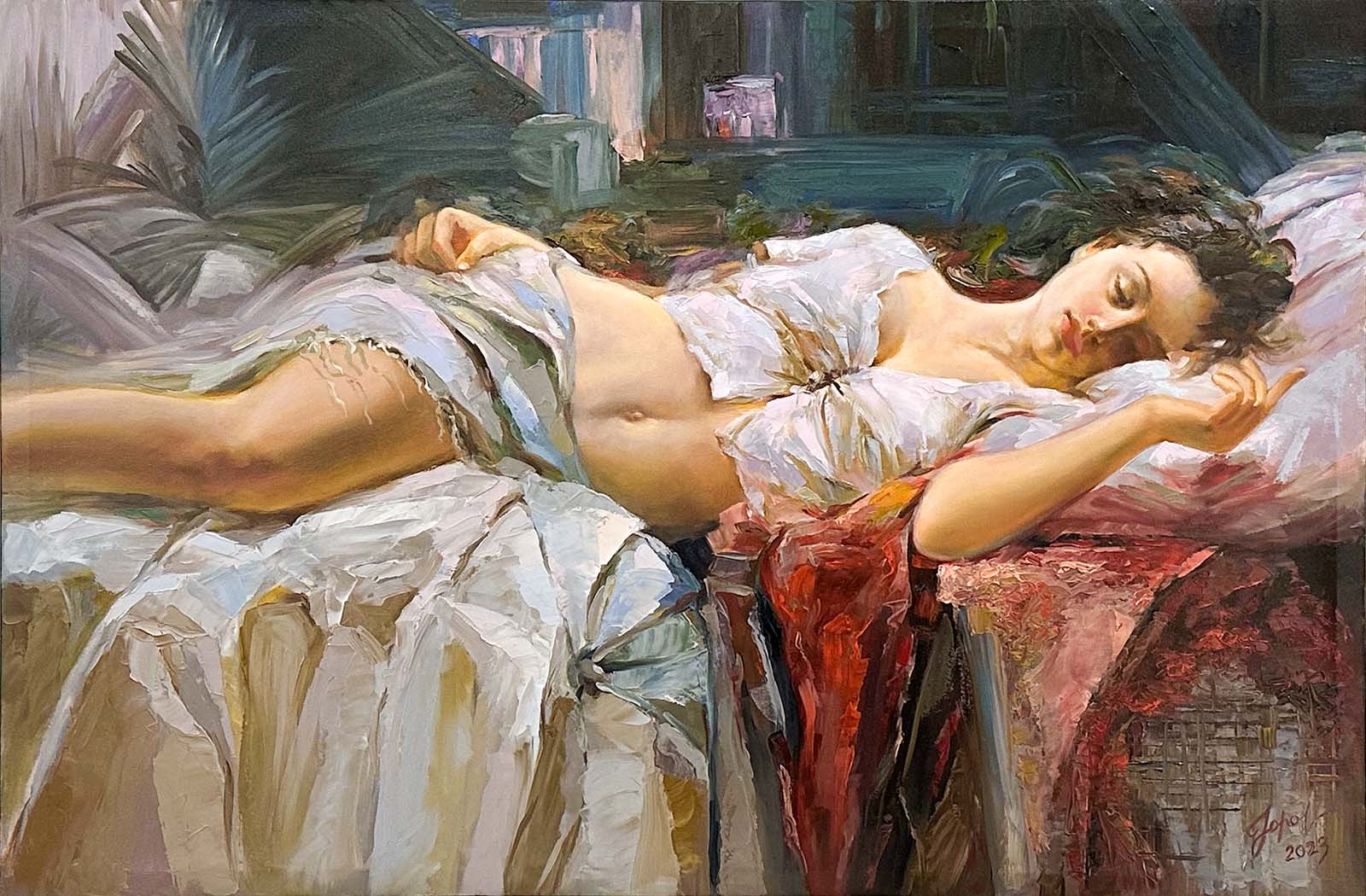Contemporary Art. Title: Sleeping Beauty-Oil on Canvas-24 x 36 in by artist Mykola Yurov.