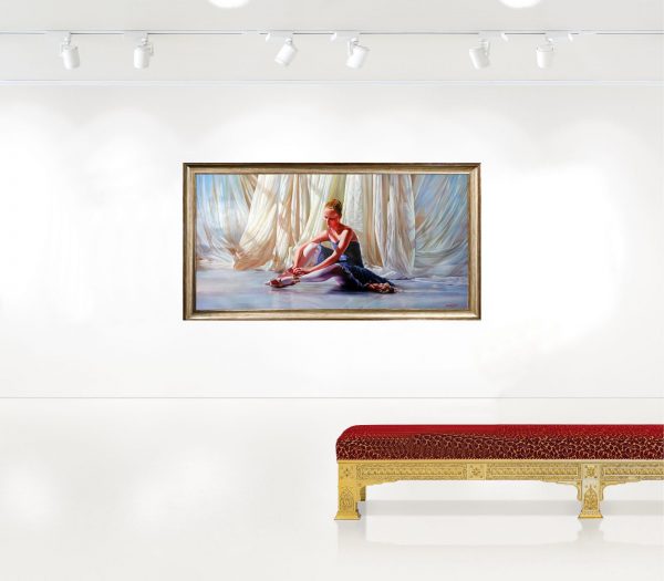 Contemporary art. Title: Morning Preparation, Oil on canvas, 36x72 in, Framed by Canadian artist Alexander Sheversky.
