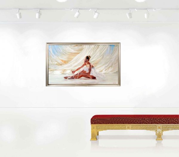 Contemporary art. Title: White Swan, Oil on Canvas, 40x72 in, Framed by Canadian artist Alexander Sheversky.