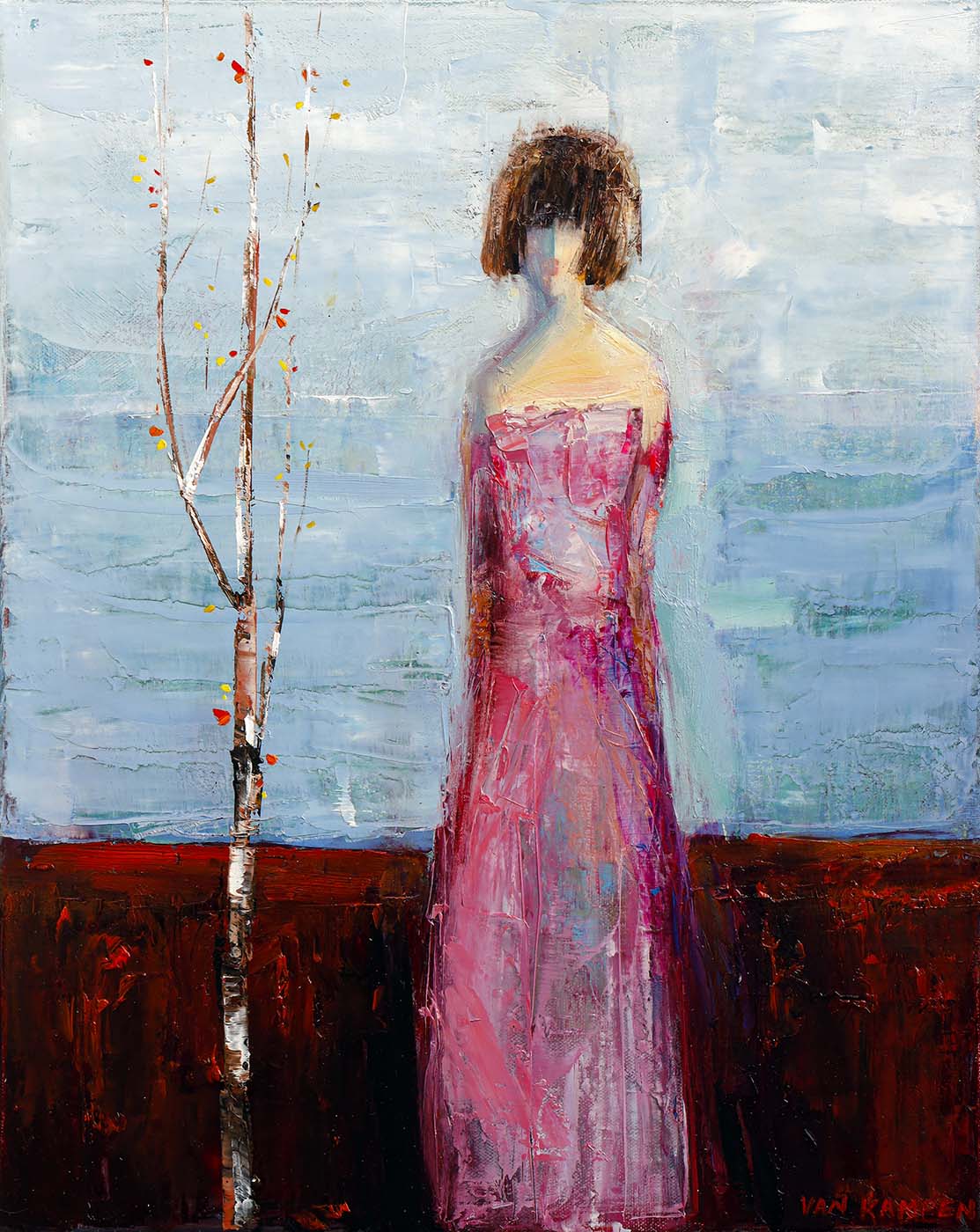 Contemporary art. Title: Precious in Pink, Oil on Canvas, 20 x 16 in by Canadian artist Katherine van Kampen.