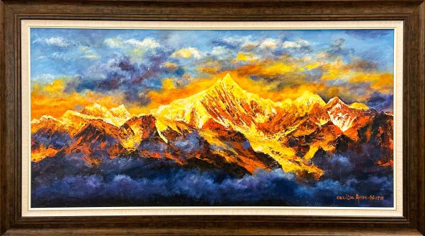 Contemporary Art. Title: Theory of the Mountains, Oil on Canvas, 23 x 47 in by Canadian Artist Cecilia Aisin-Gioro.