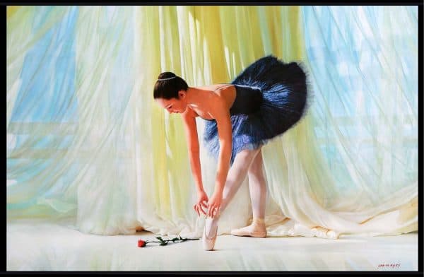 Contemporary art. Title: Ballerina in Blue, Oil on Canvas, 40 x 60 in by Canadian artist Alexander Sheversky.