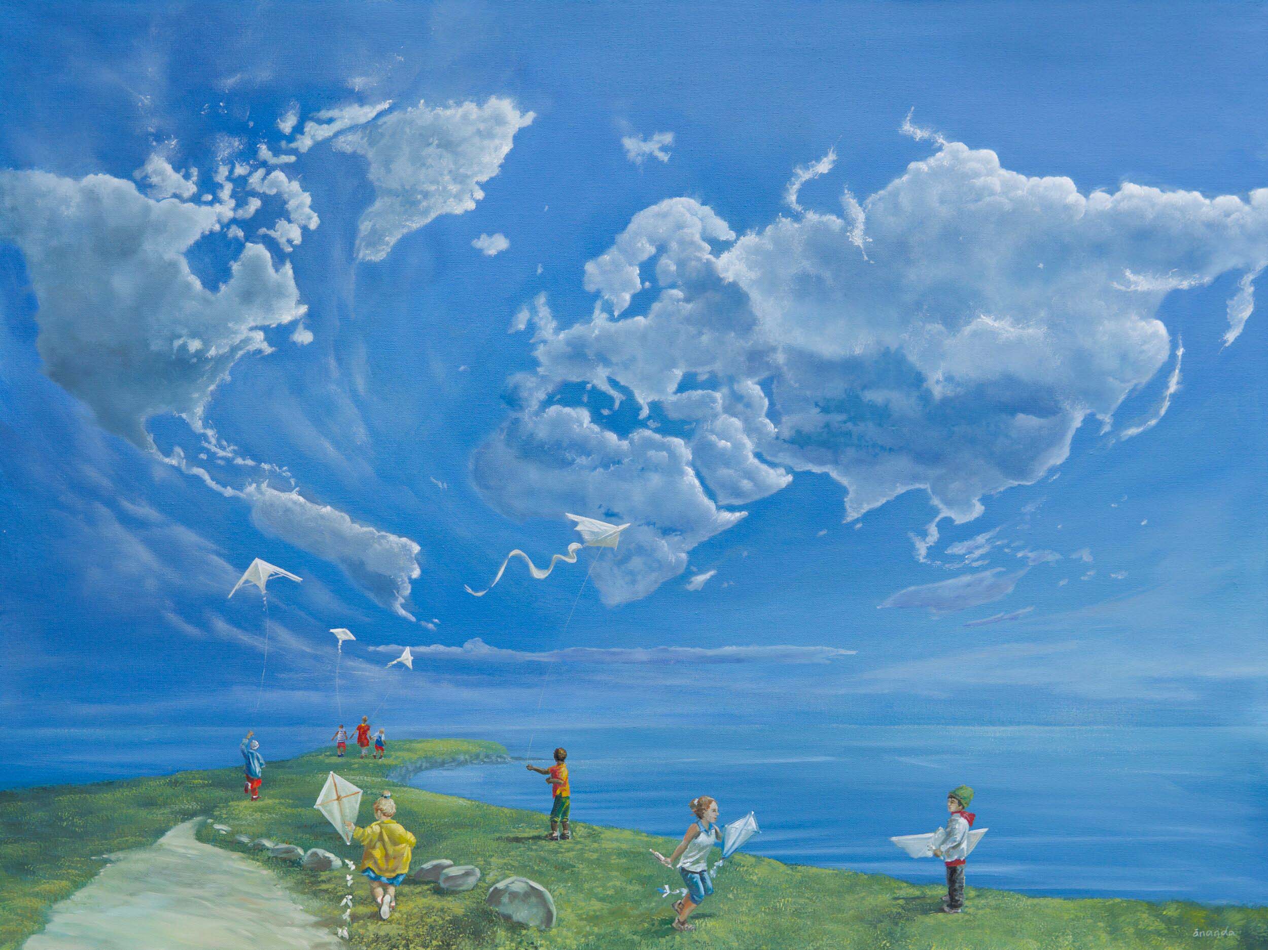 Contemporary Landscape Art. Title: Peace for all, Oil on Canvas, 36 x 48 in by Canadian Artist Ananda Dhama.