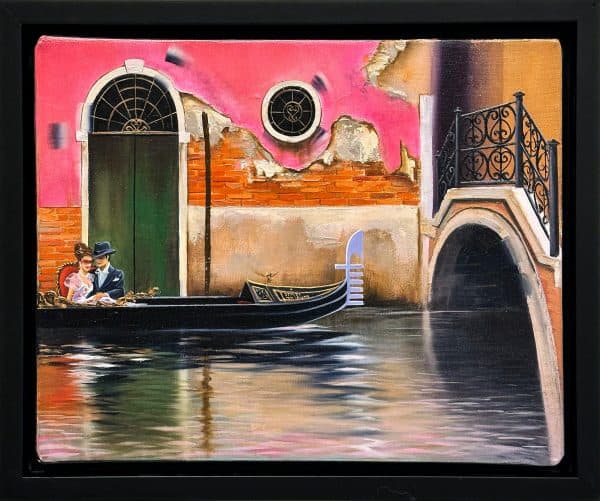 Contemporary Art. Title: Venice Sightseeing, Oil on Canvas, 9.5 x 12 in by Canadian Artist Kamiar Gajoum.