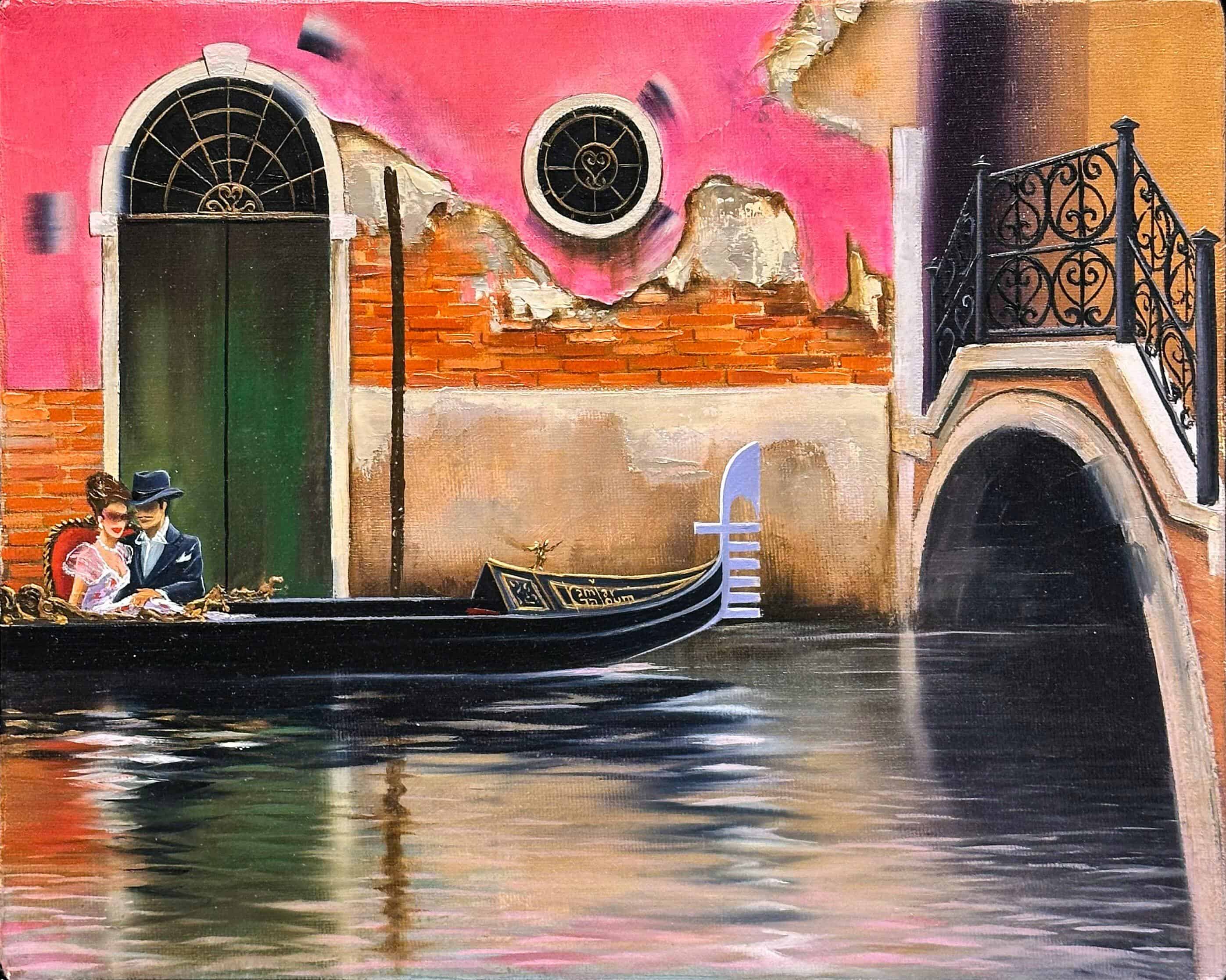 Contemporary Art. Title: Venice Sightseeing, Oil on Canvas, 9.5 x 12 in by Canadian Artist Kamiar Gajoum.