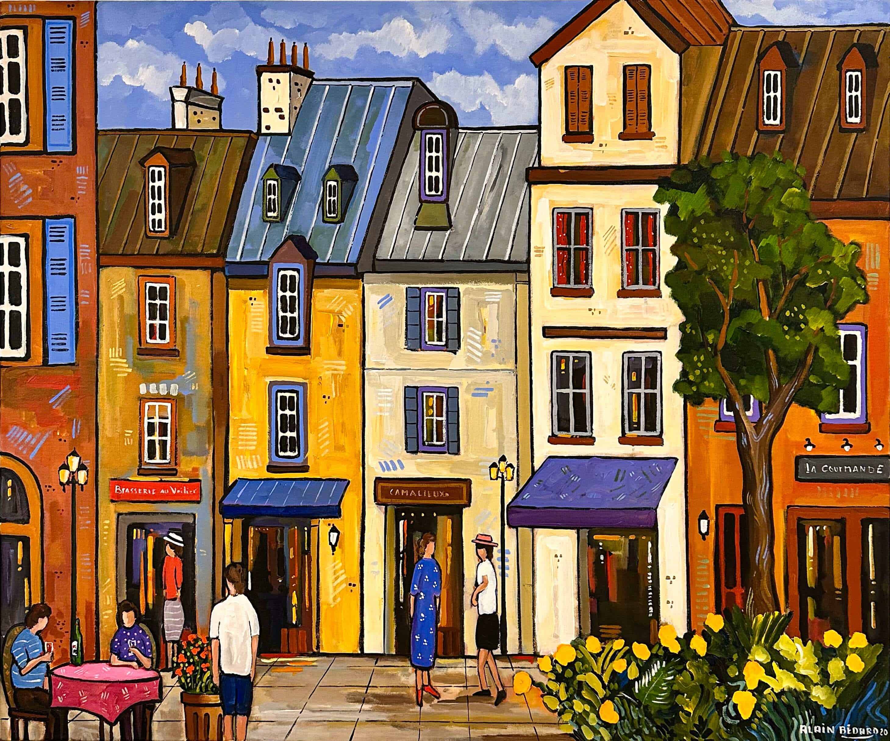 Contemporary Art. Title: Honfleur So Beautiful, Acrylic on Canvas, 30 x 36 in by Canadian Artist Alain Bédard.
