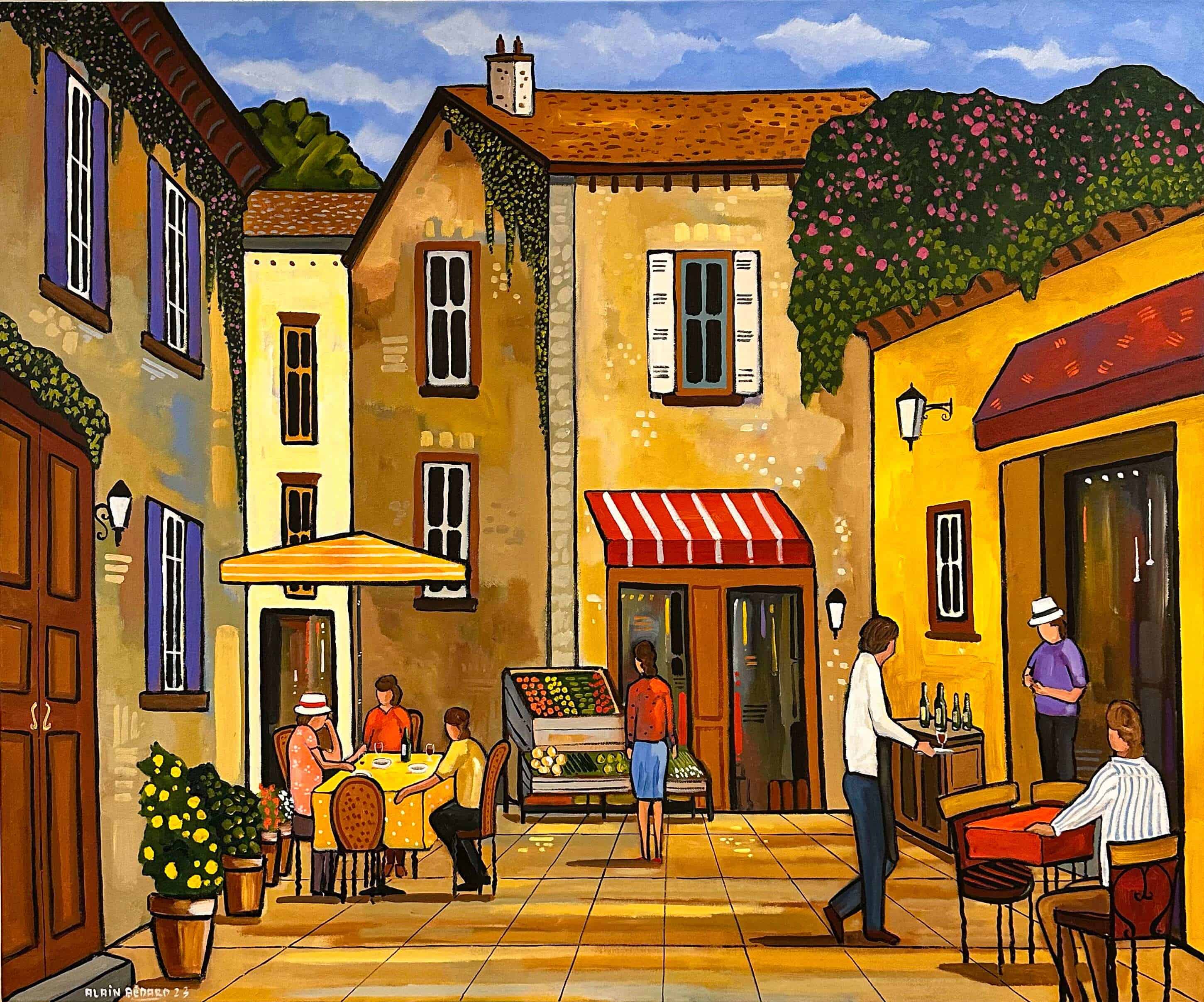 Contemporary Art. Title: Lunchtime, Acrylic on Canvas, 30 x 36 in by Canadian Artist Alain Bédard.