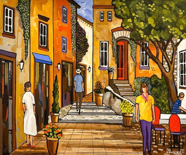 Contemporary Art. Title: Saint-Paul de Vence, Acrylic on Canvas, 30 x 36 in by Canadian Artist Alain Bédard