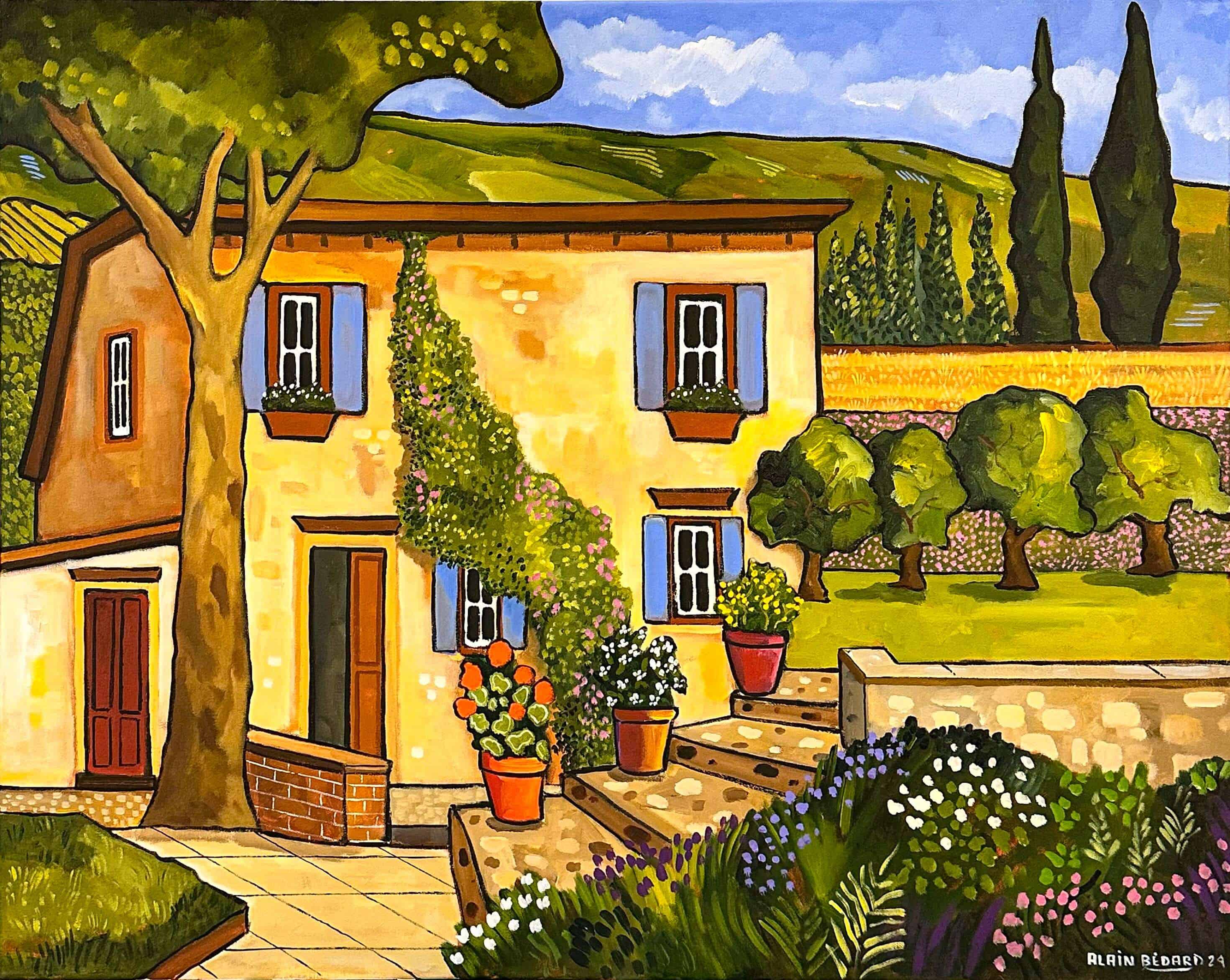 Contemporary Art. Title: Tuscany, Acrylic on Canvas, 24 x 30 in by Canadian Artist Alain Bédard.