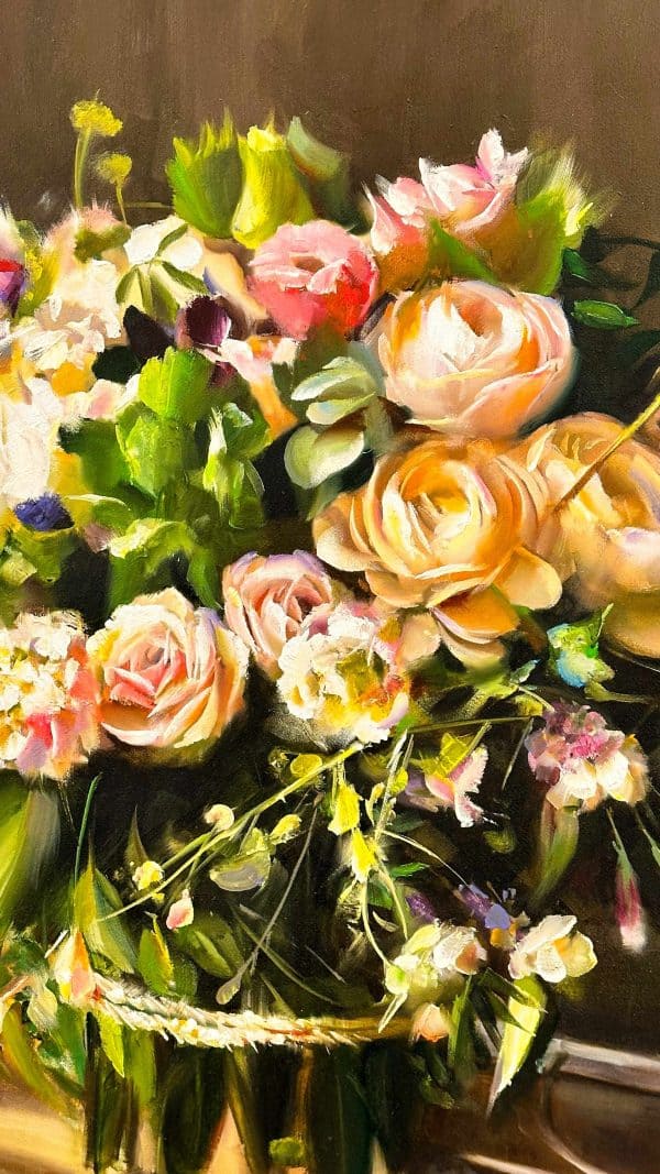 Contemporary Art. Title: Bunch of Flowers, Oil on Canvas, 35 x 27.5 in by Canadian Artist Leila Alaei.