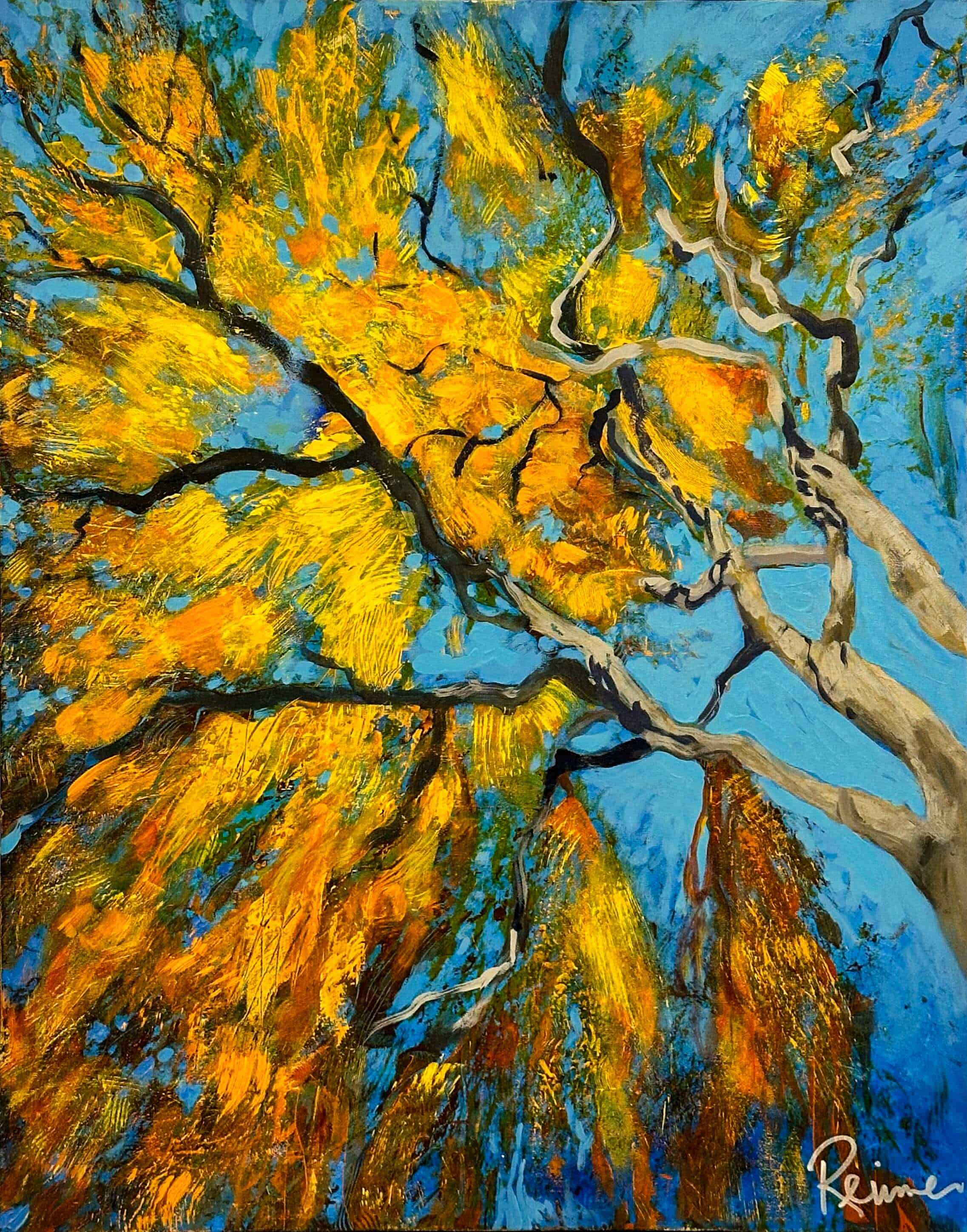 Abstract Art. Title: Bright Canopy, Acrylic on Canvas, 28x22 in by Contemporary Canadian Artist Christine Reimer.