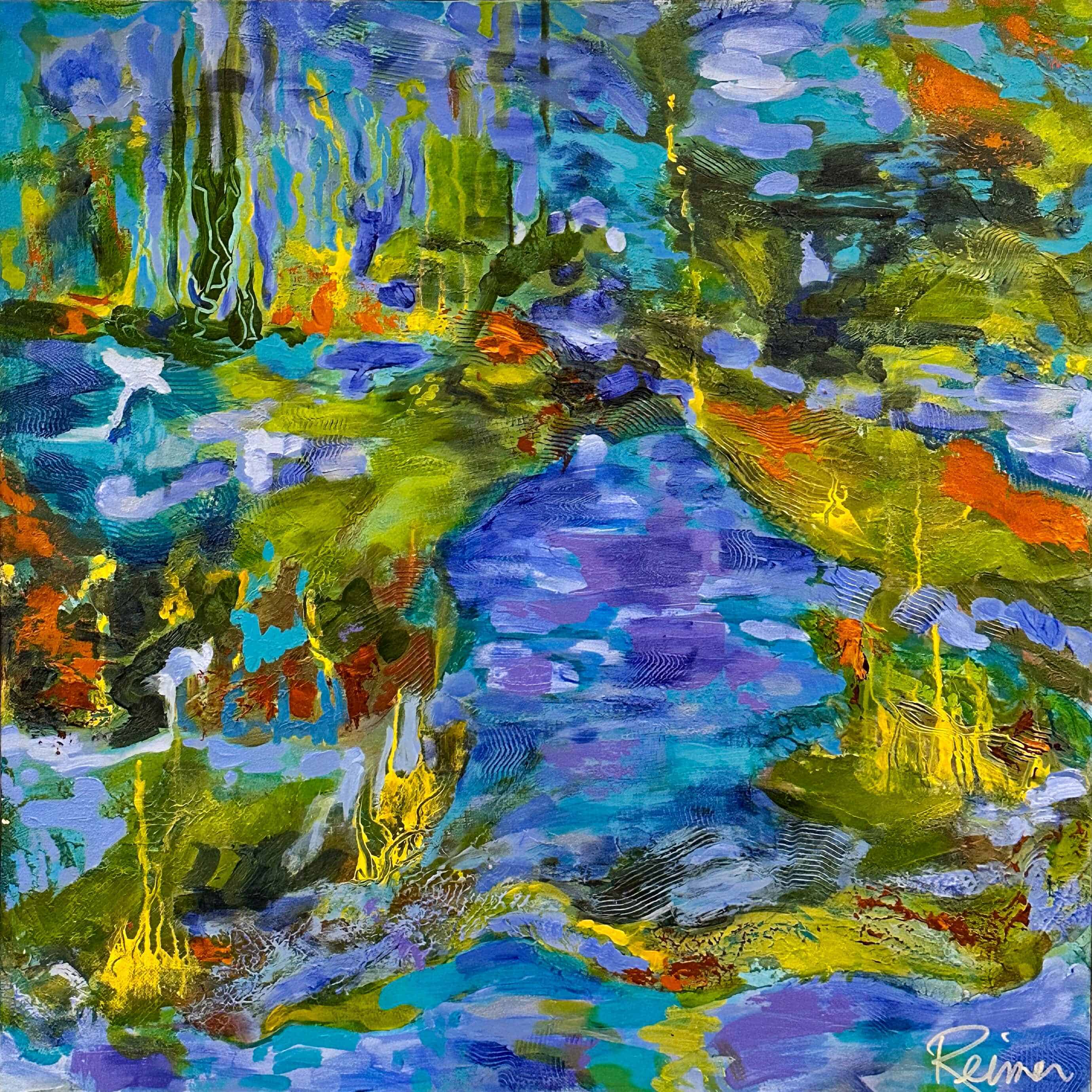 Abstract Art. Title: Ophelia's Dream, Acrylic on Canvas, 30 x 30 in by Contemporary Canadian Artist Christine Reimer.
