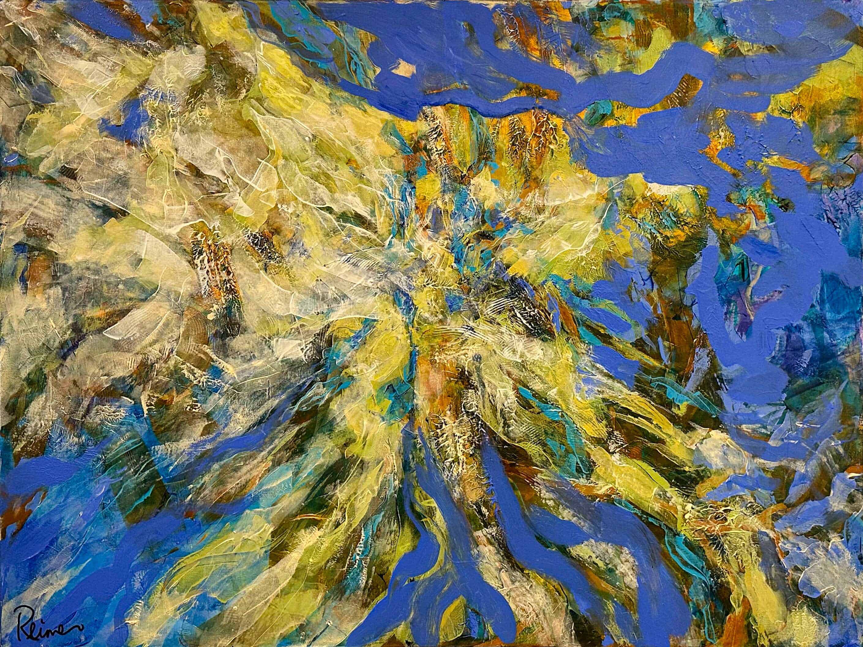 Abstract Art. Title: Through Veiled Eyes, Acrylic on Canvas, 36 x 48 in by Contemporary Canadian Artist Christine Reimer.