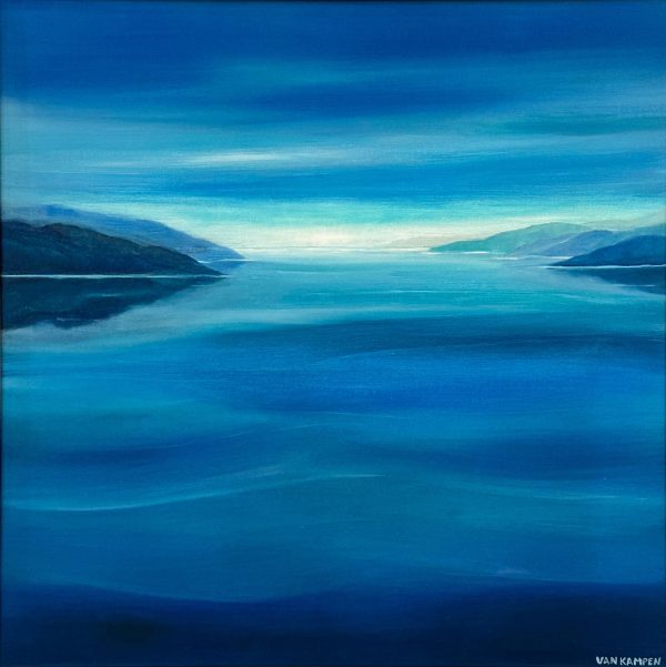 Contemporary Art. Title: Revery in Blue, Oil on Canvas, 30 x 30 in by Canadian artist Katherine van Kampen.