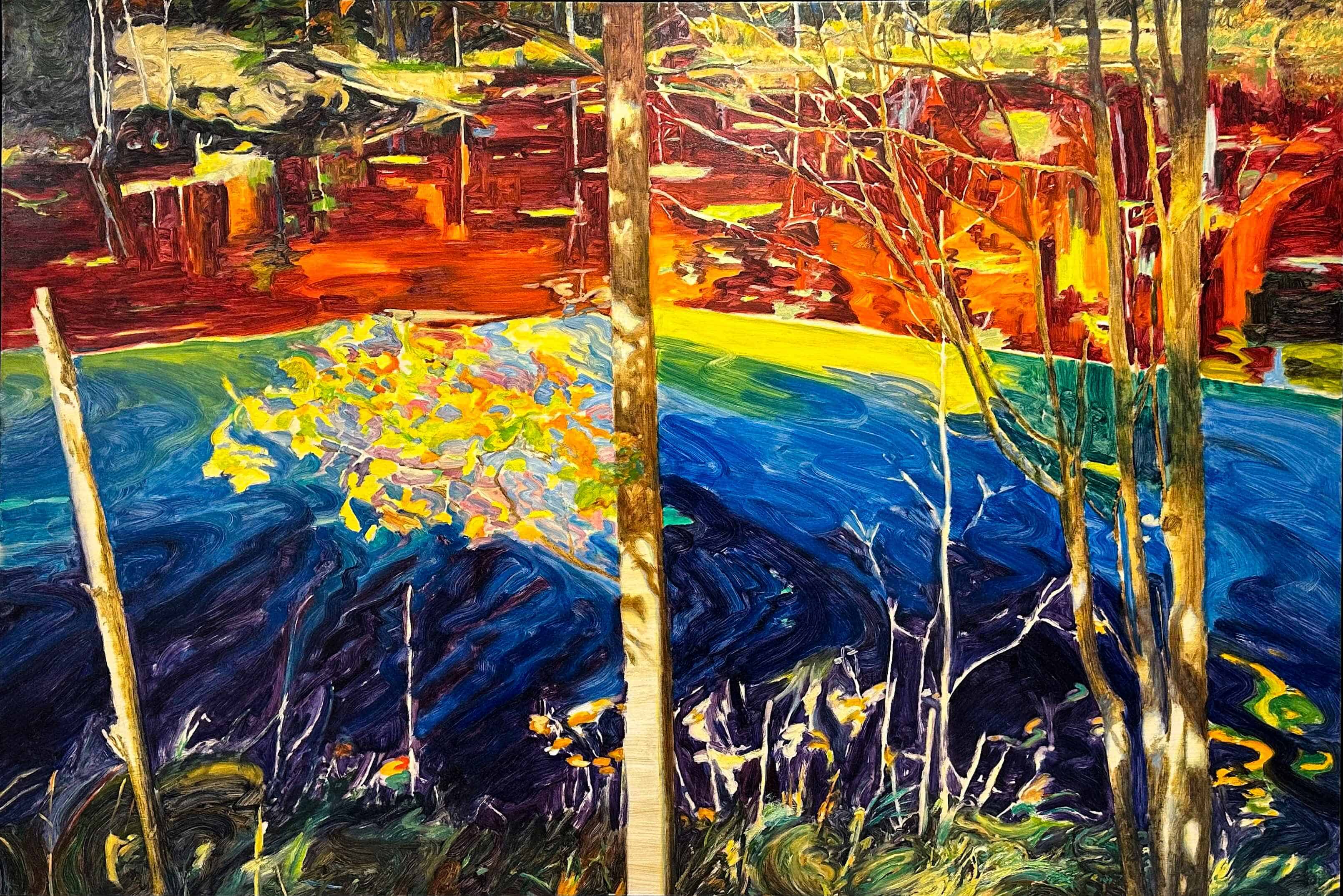 Contemporary art. Title: A Fall of Yellow on Blue, Oil on Canvas, 53 x 79 in by Canadian artist Paul Chizik.