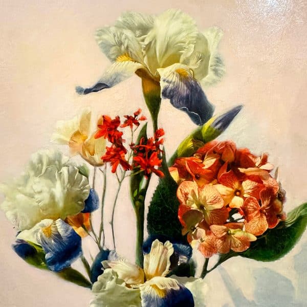 Contemporary art. Title: Iris Bouquet, Oil on Canvas, 60 x 40 in,Details by Canadian artist Alexander Sheversky.