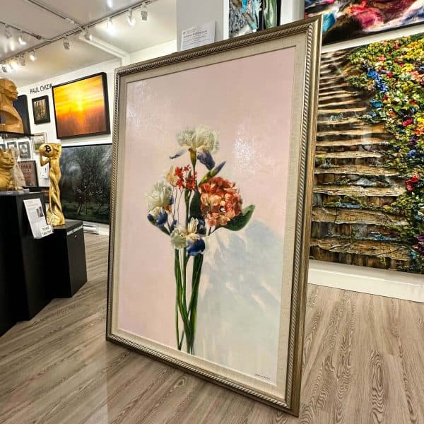 Contemporary art. Title: Iris Bouquet, Oil on Canvas, 60 x 40 in, Sideview by Canadian artist Alexander Sheversky.