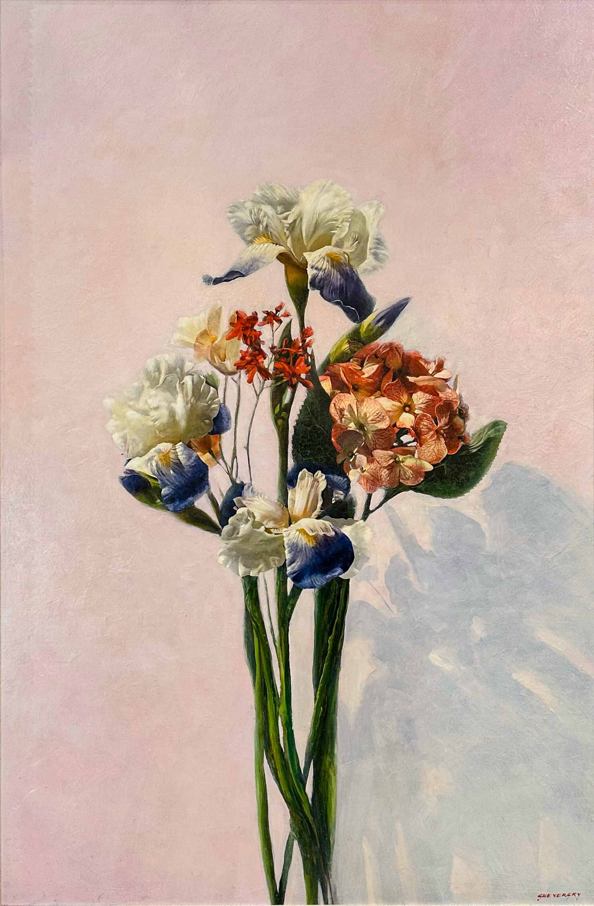 Contemporary art. Title: Iris Bouquet, Oil on Canvas, 60 x 40 in by Canadian artist Alexander Sheversky.